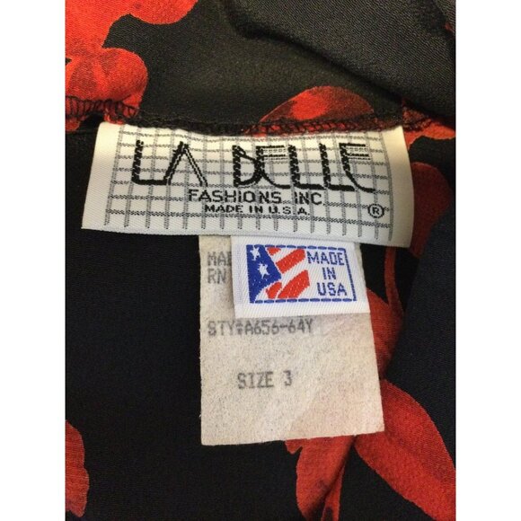 Vintage La Belle Fashions Women Floral Shift Dress Short Sleeve Black Red SZ 3 - Picture 5 of 6